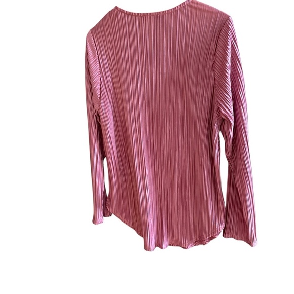 Inner Beauty Women’s 3X Pink Pleated Blouse Long Sleeve Stretch Top Work Wear - Picture 9 of 12